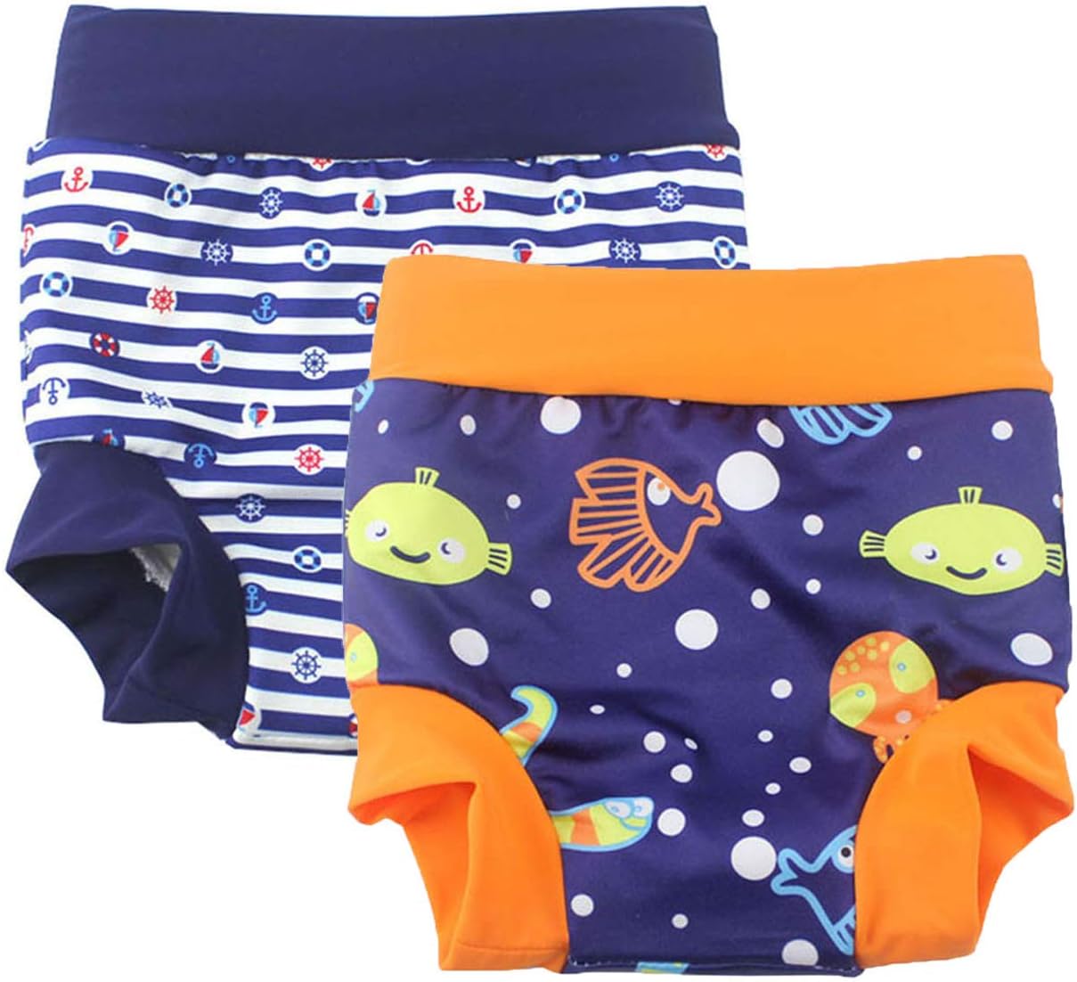 251026152457716_1 Leideur Baby Swim Nappies for Kids Cover Diaper High-Waisted Swimming Shorts (2-3 Years, Navy Stripe) - Image 1